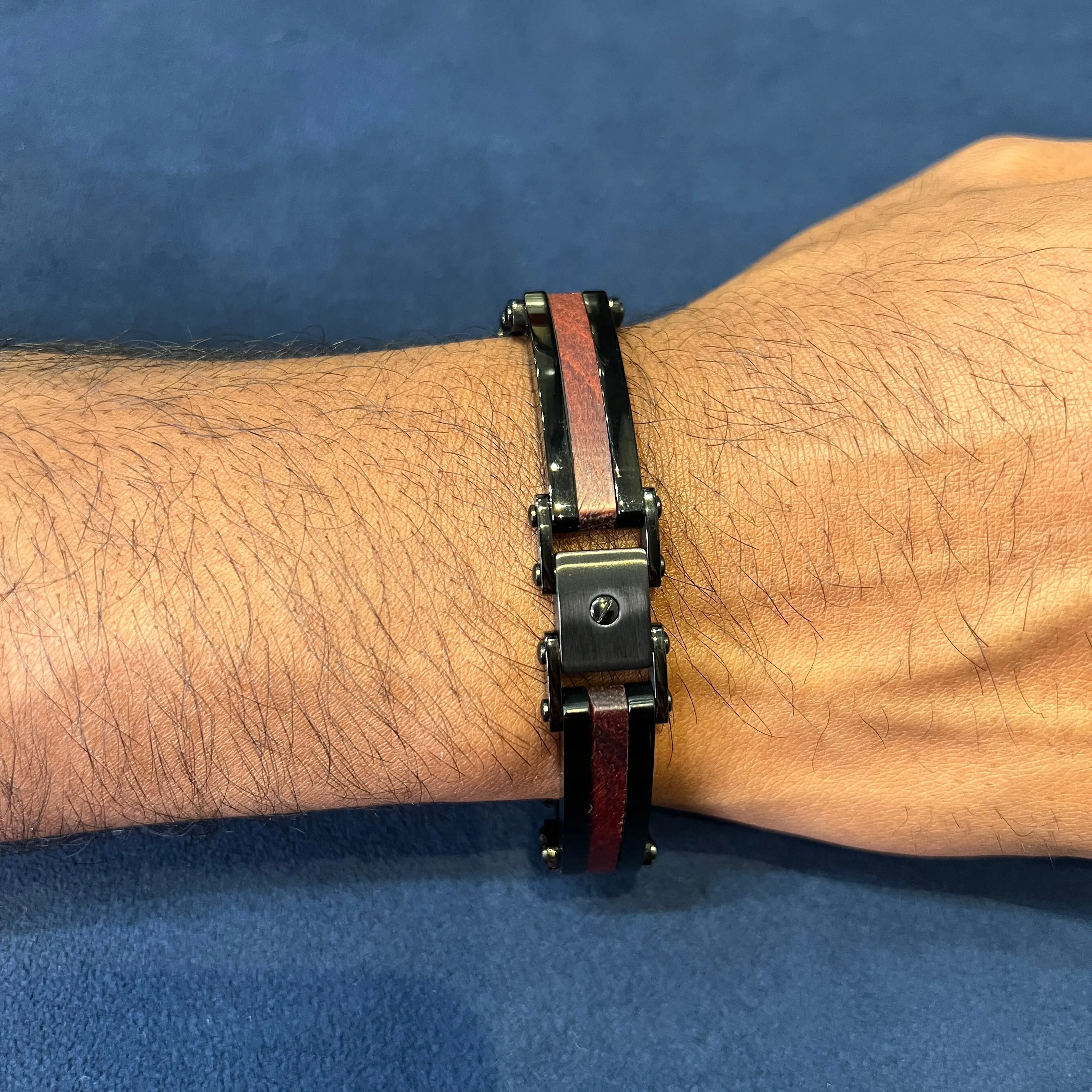 Italgem Stainless Steel 3-Piece Wood Inlay Matte Finish Bracelet