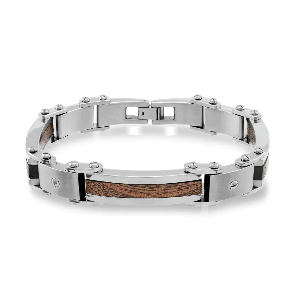 Italgem Stainless Steel 3-Piece Wood Inlay Matte Finish Bracelet