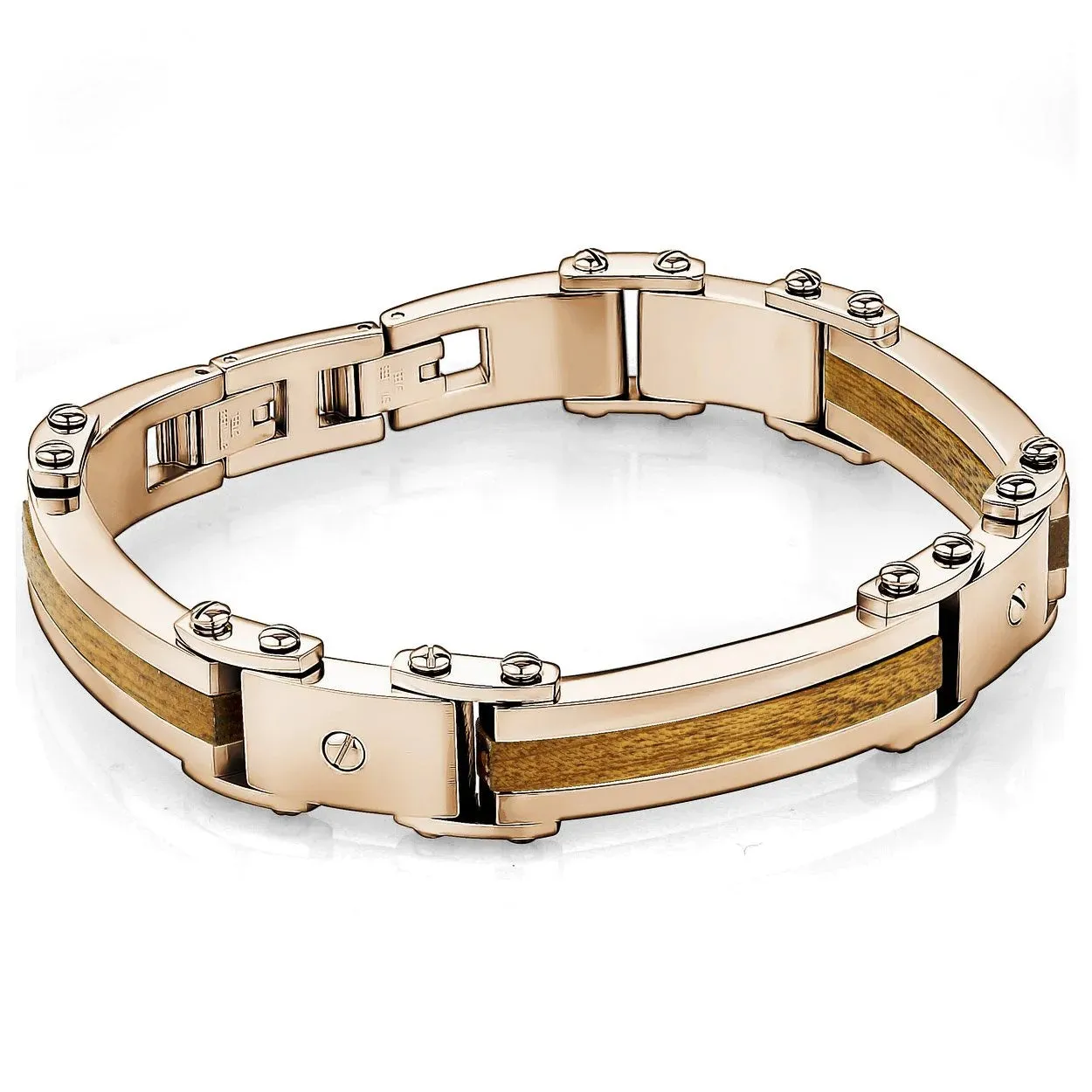 Italgem Stainless Steel 3-Piece Wood Inlay Matte Finish Bracelet
