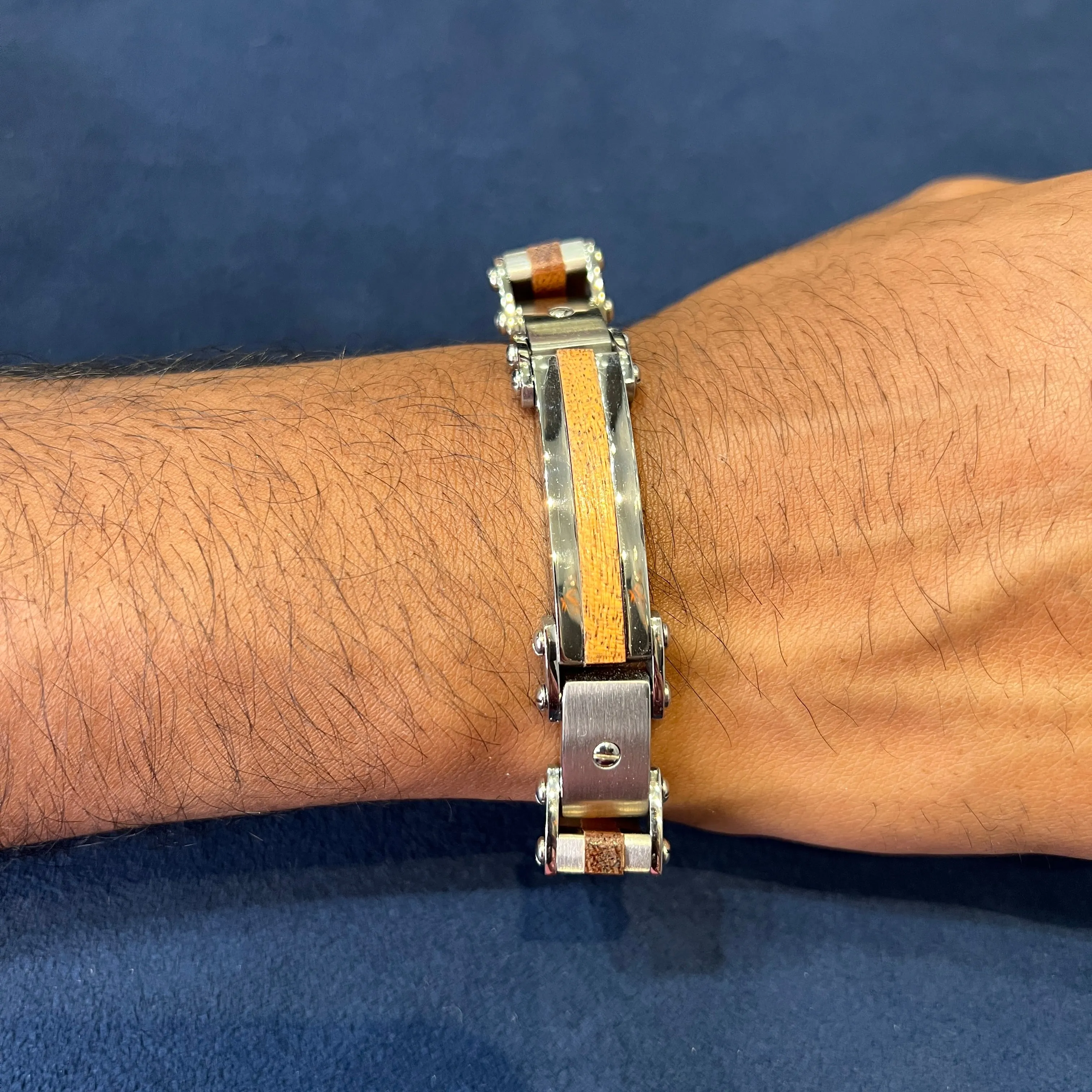 Italgem Stainless Steel 3-Piece Wood Inlay Matte Finish Bracelet