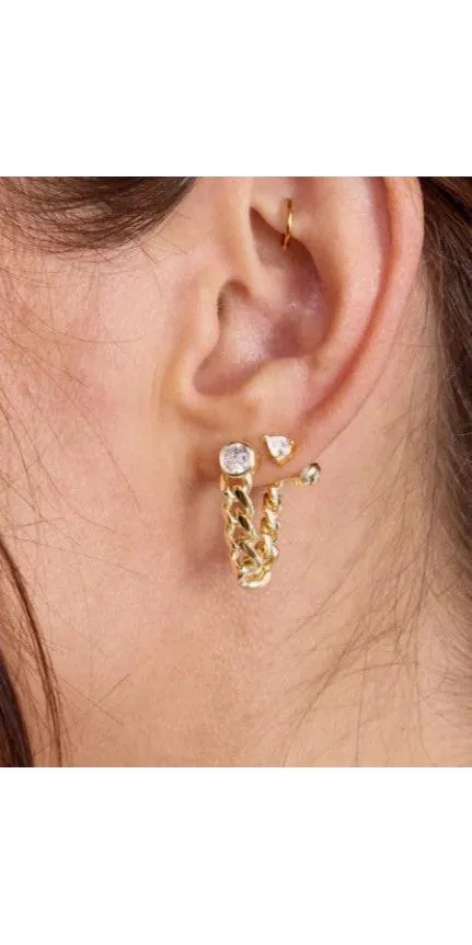 Julian Soft Chain Hoops - Gold/White Diamondettes