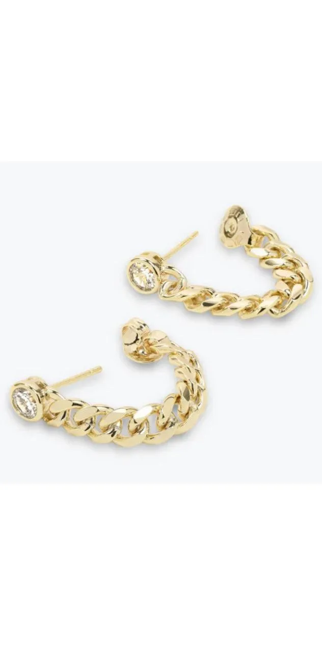 Julian Soft Chain Hoops - Gold/White Diamondettes