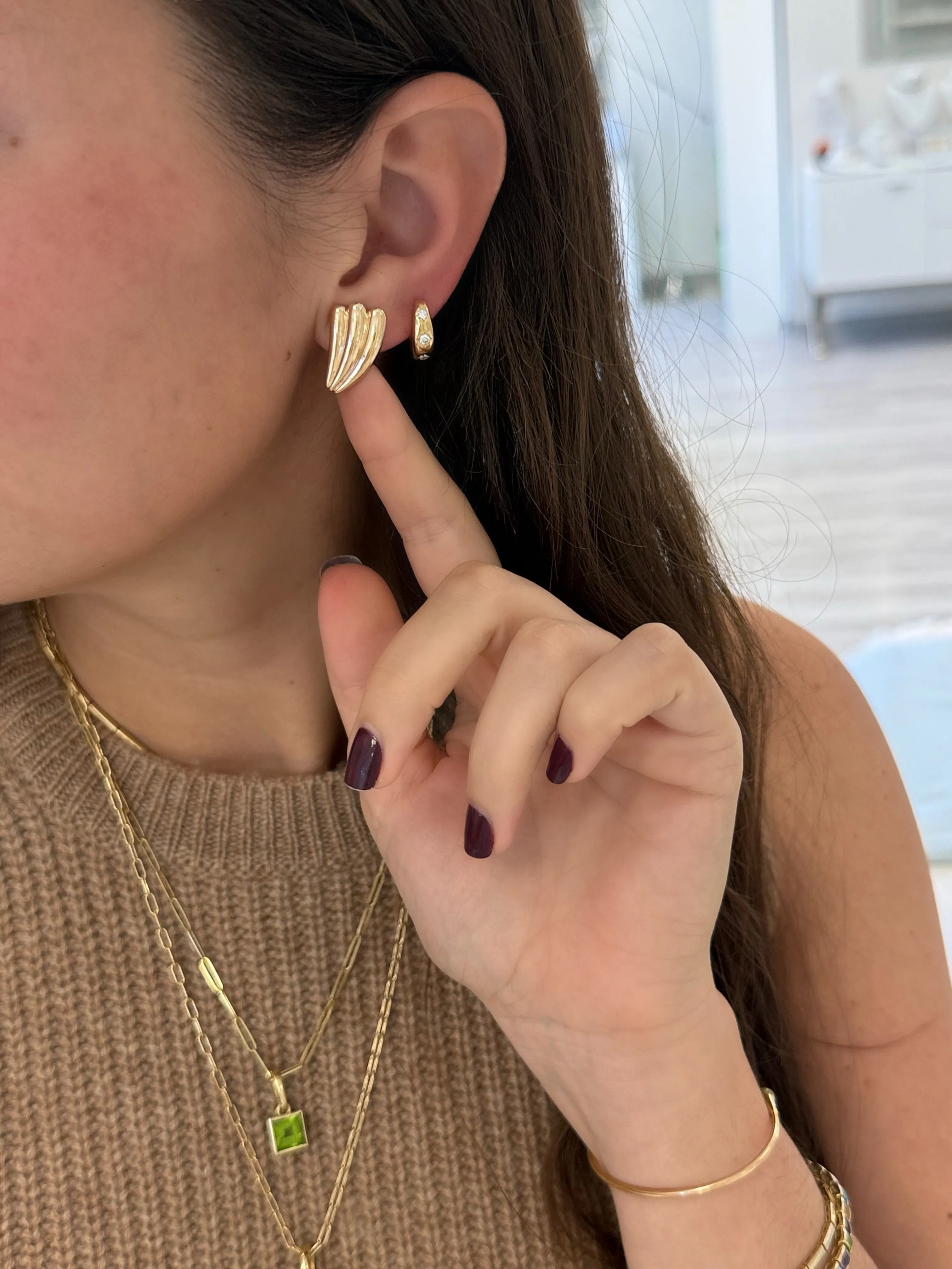 Jumbo Gold Fan Stud Earrings