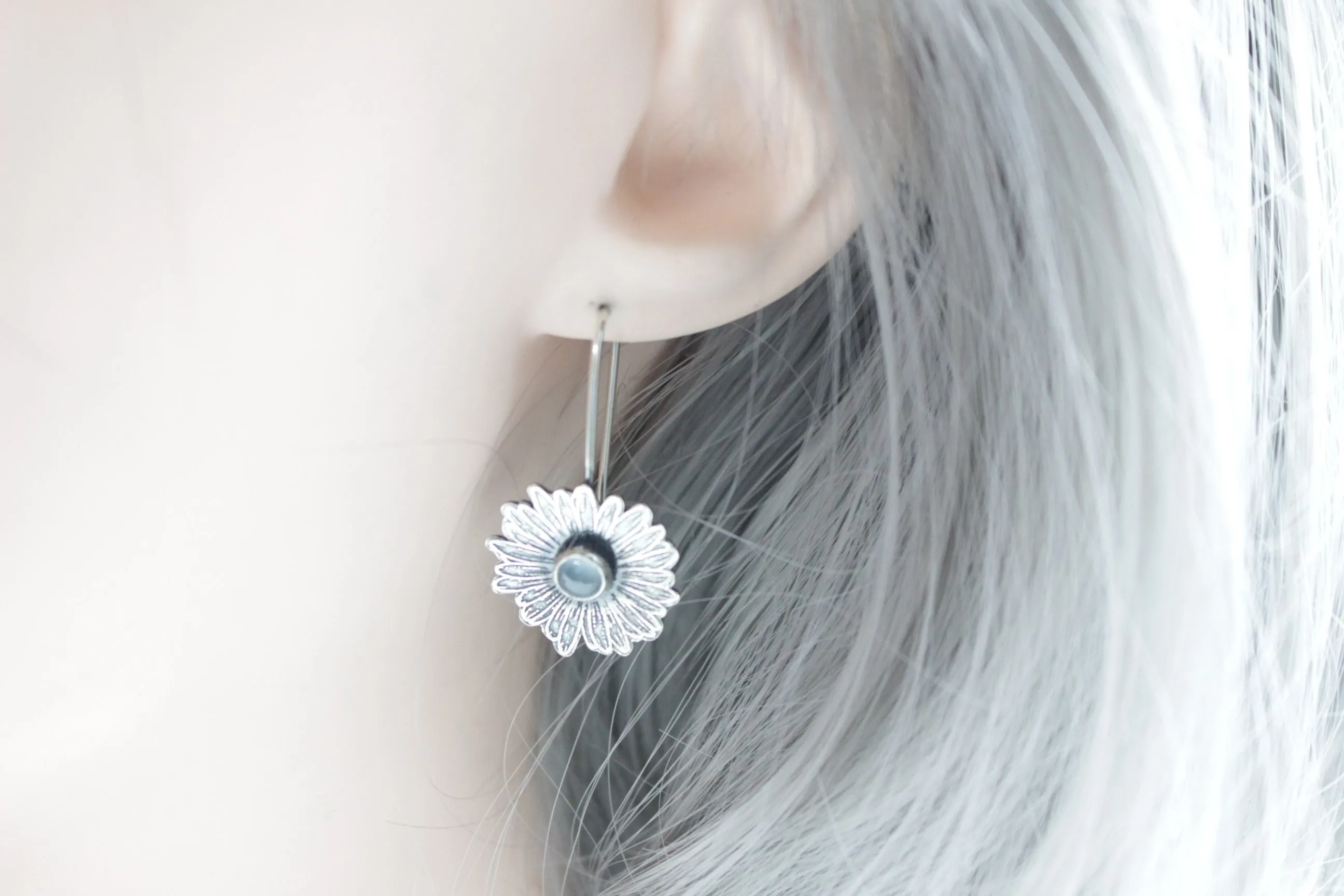 Lapis Sterling silver daisy earrings