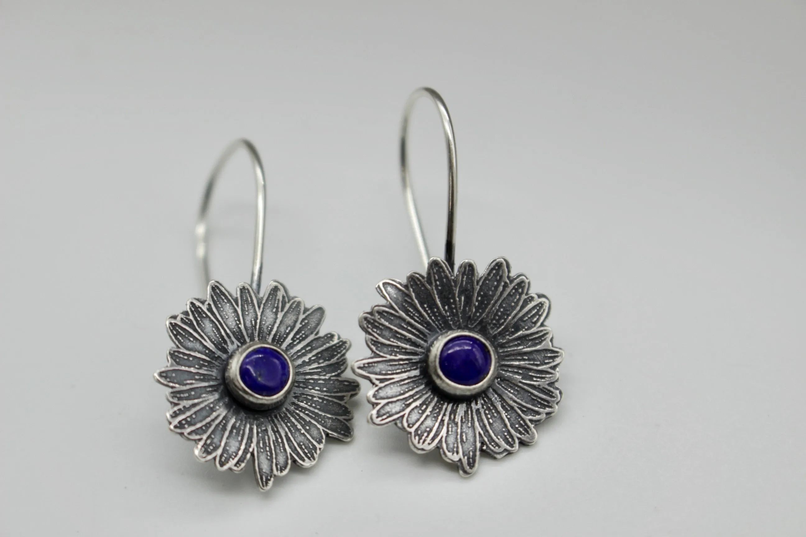 Lapis Sterling silver daisy earrings