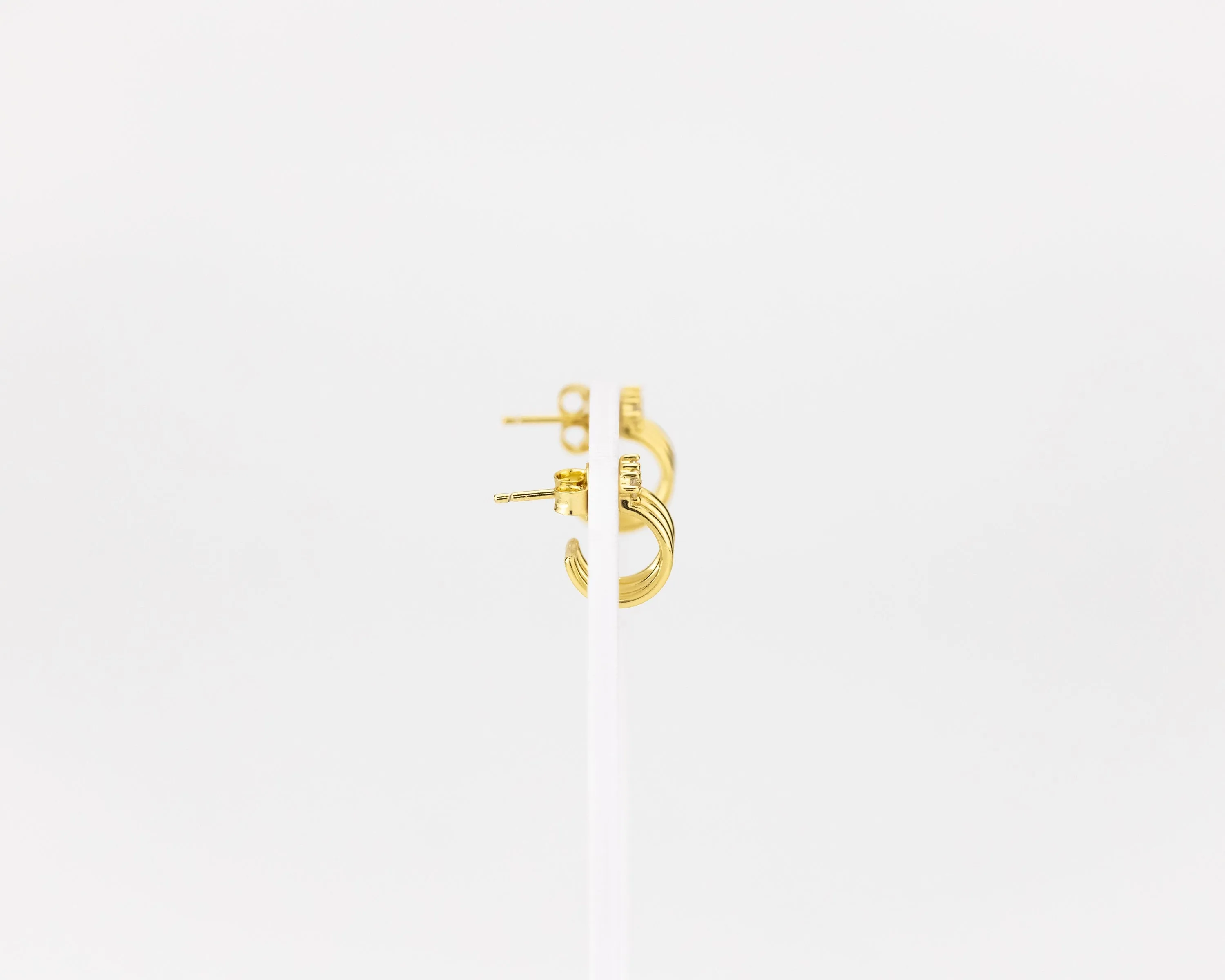 Layered cz mini hoop, 3 layer, 3 cz, huggie hoop earrings, dainty, stacked, small, gold hoop earring, tiny cz, boho hoops, bridal gift, 925
