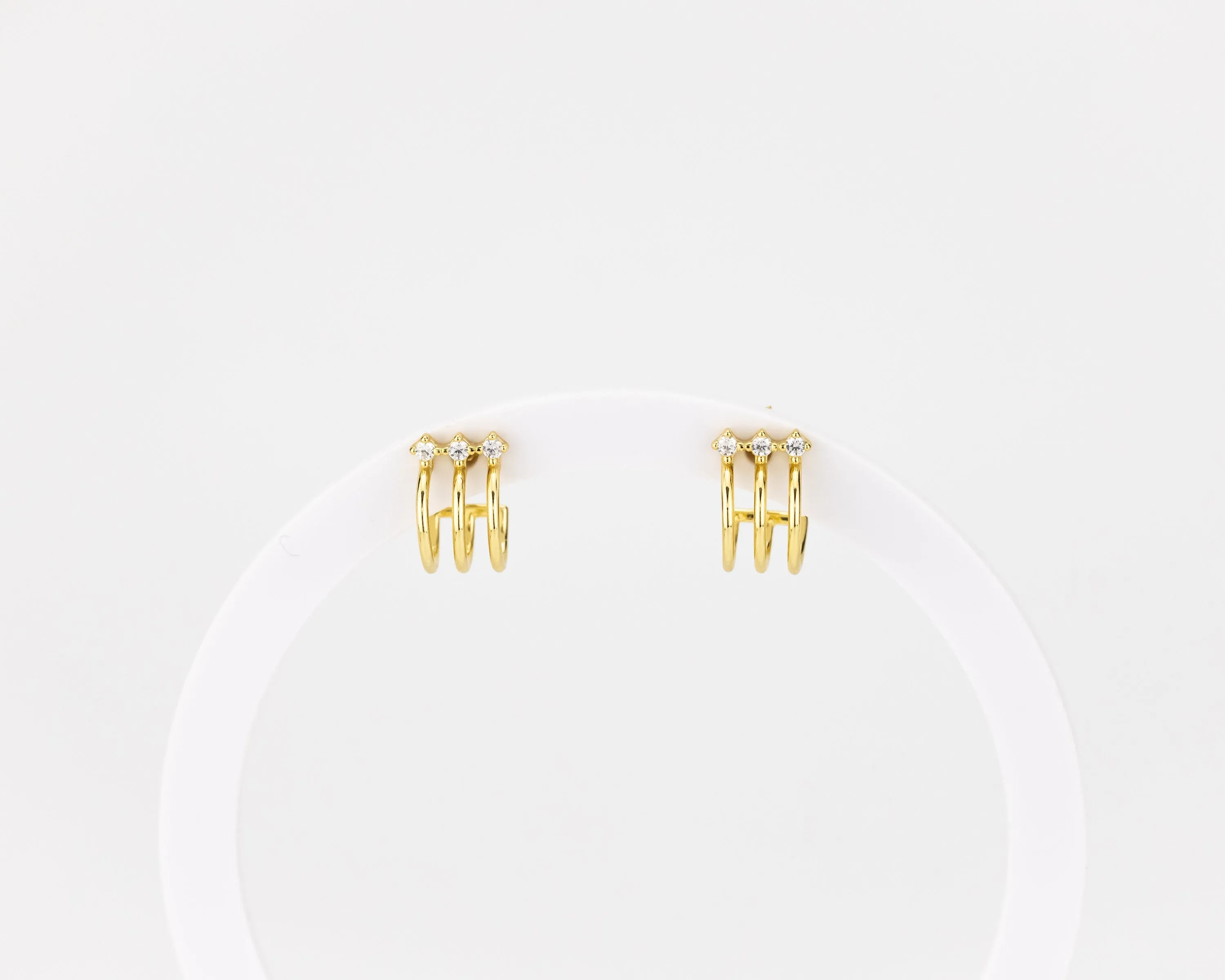 Layered cz mini hoop, 3 layer, 3 cz, huggie hoop earrings, dainty, stacked, small, gold hoop earring, tiny cz, boho hoops, bridal gift, 925