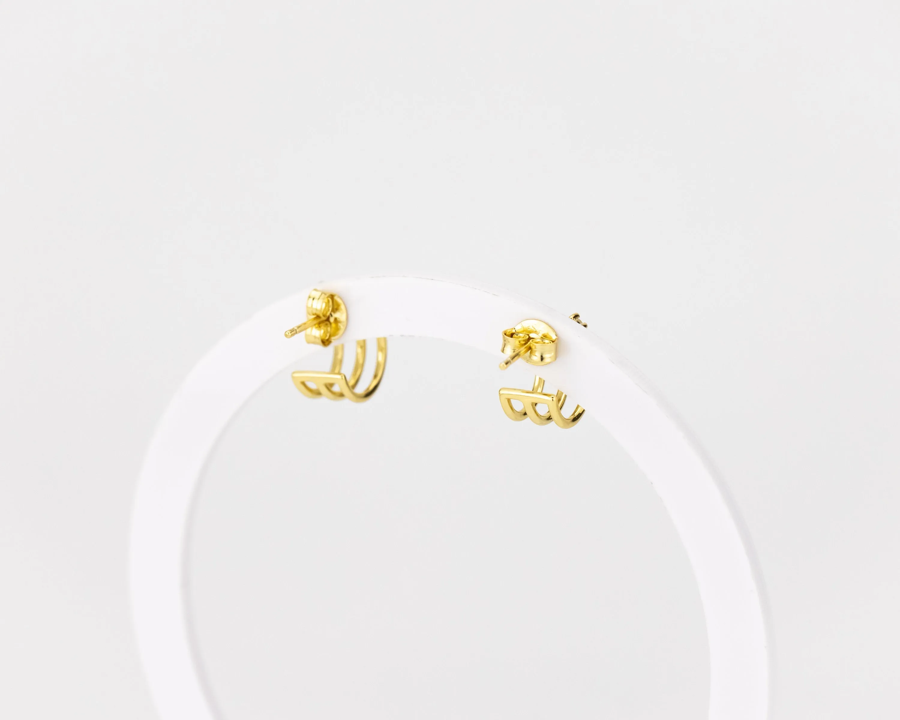 Layered cz mini hoop, 3 layer, 3 cz, huggie hoop earrings, dainty, stacked, small, gold hoop earring, tiny cz, boho hoops, bridal gift, 925