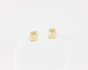 Layered cz mini hoop, 3 layer, 3 cz, huggie hoop earrings, dainty, stacked, small, gold hoop earring, tiny cz, boho hoops, bridal gift, 925