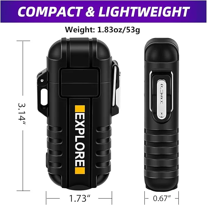 LcFun Arc Lighter Waterproof Electric Lighter USB Type C Rechargeable Lighter Dual Arc Plasma Lighter Flameless Windproof Lighter with Flashlight for Camping, Hiking, Outdoor Survival, Tactical Gear