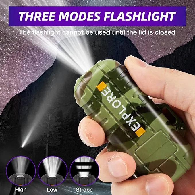LcFun Arc Lighter Waterproof Windproof Lighter USB Type C Rechargeable Lighter Dual Arc Plasma Lighter Flameless Electric Lighter with Flashlight for Camping, Hiking, Outdoor Survival, Tactical Gear