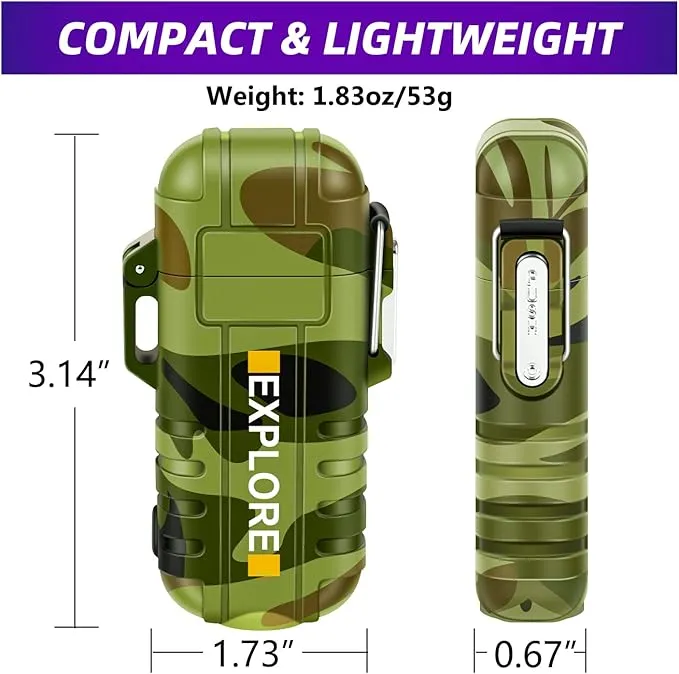 LcFun Arc Lighter Waterproof Windproof Lighter USB Type C Rechargeable Lighter Dual Arc Plasma Lighter Flameless Electric Lighter with Flashlight for Camping, Hiking, Outdoor Survival, Tactical Gear