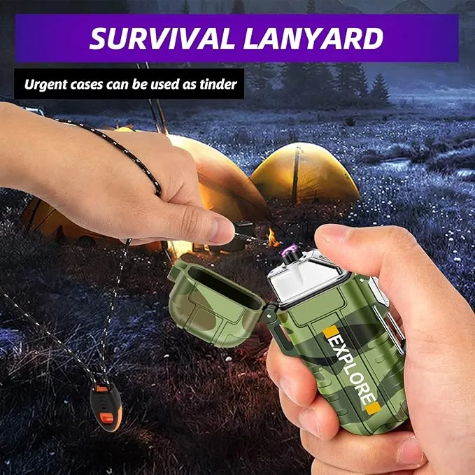LcFun Arc Lighter Waterproof Windproof Lighter USB Type C Rechargeable Lighter Dual Arc Plasma Lighter Flameless Electric Lighter with Flashlight for Camping, Hiking, Outdoor Survival, Tactical Gear