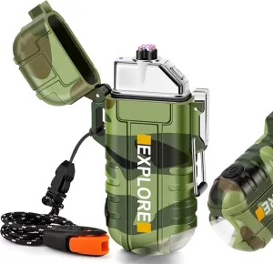LcFun Arc Lighter Waterproof Windproof Lighter USB Type C Rechargeable Lighter Dual Arc Plasma Lighter Flameless Electric Lighter with Flashlight for Camping, Hiking, Outdoor Survival, Tactical Gear