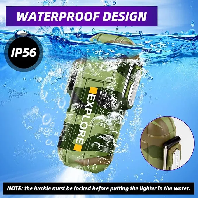 LcFun Arc Lighter Waterproof Windproof Lighter USB Type C Rechargeable Lighter Dual Arc Plasma Lighter Flameless Electric Lighter with Flashlight for Camping, Hiking, Outdoor Survival, Tactical Gear