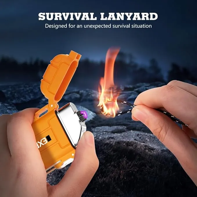 LcFun Electric Lighter USB C Rechargeable Lighter Windproof Arc Lighter Waterproof Flameless Dual Arc Plasma Lighters with Emergency Whistle for Adventure, Survival Tactical, Camping Gadgets (Orange)
