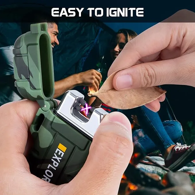 LcFun Waterproof Lighter Outdoor Windproof Lighter Dual Arc Lighter Electric Lighters USB Rechargeable Flameless Plasma Cool Lighters for Camping, Hiking, Adventure, Survival Tactical Gear