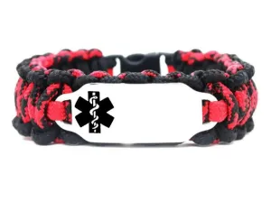 Medical Alert 275 Paracord Bracelet with Custom Engraved Stainless Steel ID tag w/ Black Medical Symbol – Perfect for Kids & Adults