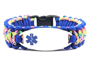 Medical Alert 275 Paracord Bracelet with Custom Engraved Stainless Steel ID tag w/ Blue Medical Symbol – Perfect for Kids & Adults