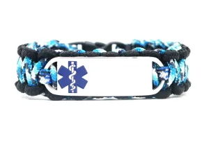 Medical Alert 275 Paracord Bracelet with Custom Engraved Stainless Steel ID tag w/ Blue Medical Symbol – Perfect for Kids & Adults