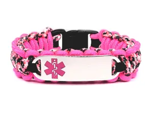 Medical Alert 275 Paracord Bracelet with Custom Engraved Stainless Steel ID tag w/ Pink Medical Symbol – Perfect for Kids & Adults