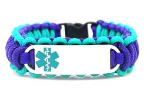 Medical Alert 275 Paracord Bracelet with Custom Engraved Stainless Steel ID tag w/ Teal Medical Symbol – Perfect for Kids & Adults
