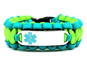 Medical Alert 550 Paracord Bracelet with Custom Engraved Stainless Steel ID tag w/ Teal Medical Symbol