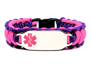 Medical Alert Bracelet – 275 Paracord Bracelet Featuring a Stainless Steel ID Tag with Pink Medical Symbol – Great for Kids & Adults
