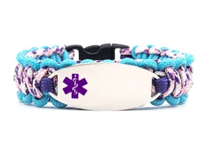 Medical Alert Bracelet – 275 Paracord Bracelet Featuring a Stainless Steel ID Tag with Purple Medical Symbol – Great for Kids & Adults