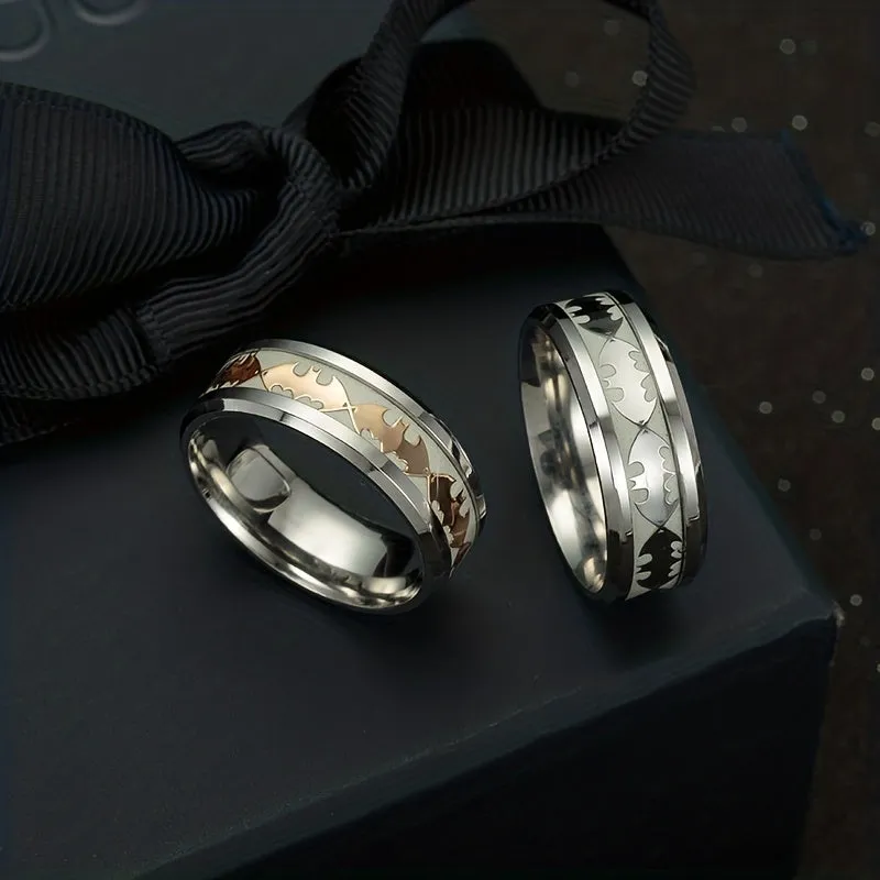 Men's Fluorescent Ring Stainless Steel Luminous Bat Ring