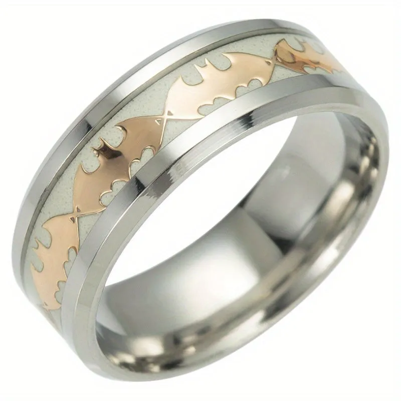 Men's Fluorescent Ring Stainless Steel Luminous Bat Ring