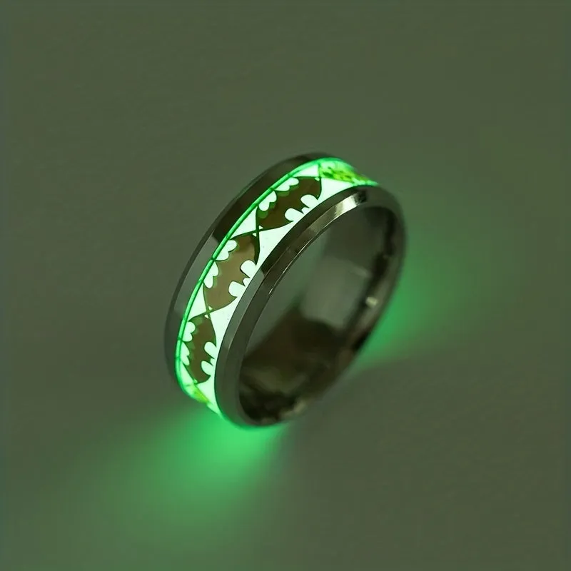 Men's Fluorescent Ring Stainless Steel Luminous Bat Ring
