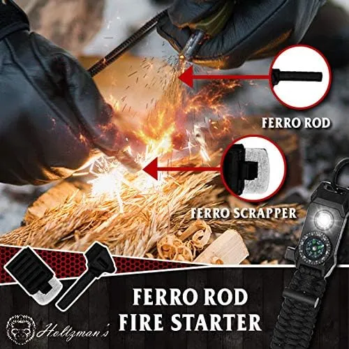 Men's Keychain | 11-in-1 LED Carabiner Lanyard Key Chain Fires Starter for Camping, Fishing, Hunting & Outdoor Emergencies Multipurpose Survival Tool Emergency Whistle, Flint Rod