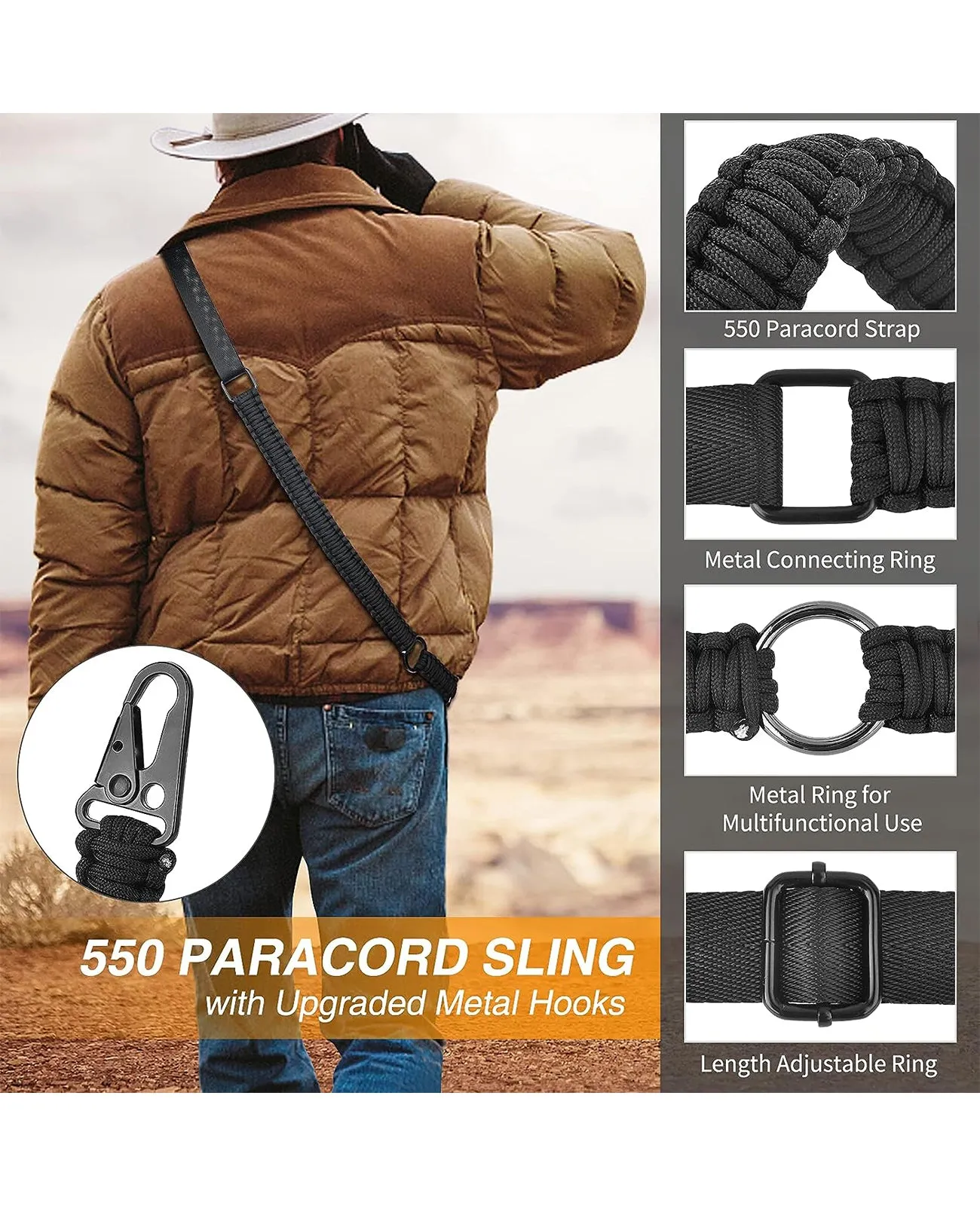 MidTen 2 Point Sling 550 Paracord Traditional Sling Adjustable Strap with Eagle Hook