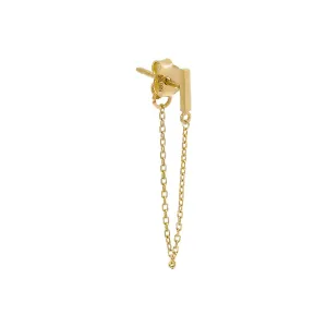 Mini Bar Chain Front Back Drop Stud Earring 14K