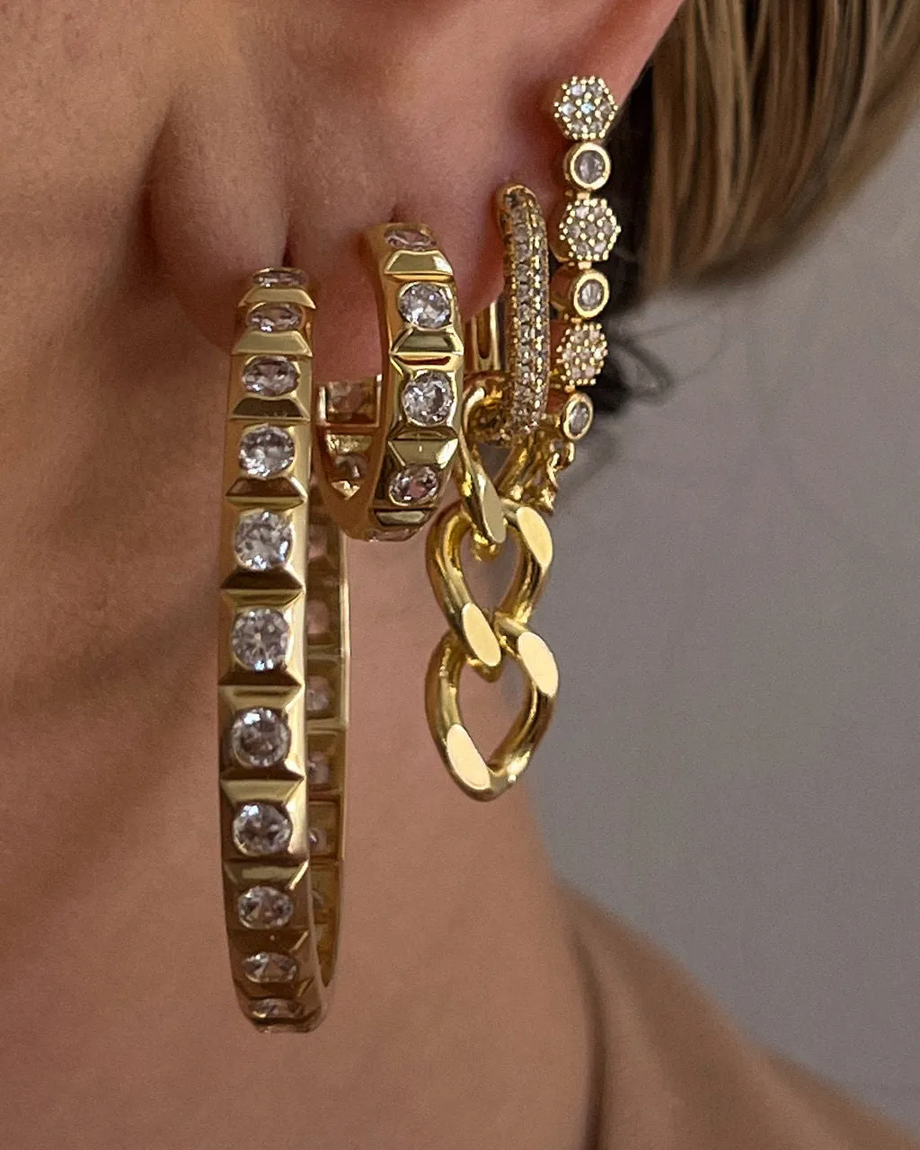 Mini Pyramid Stud Hoops- Gold