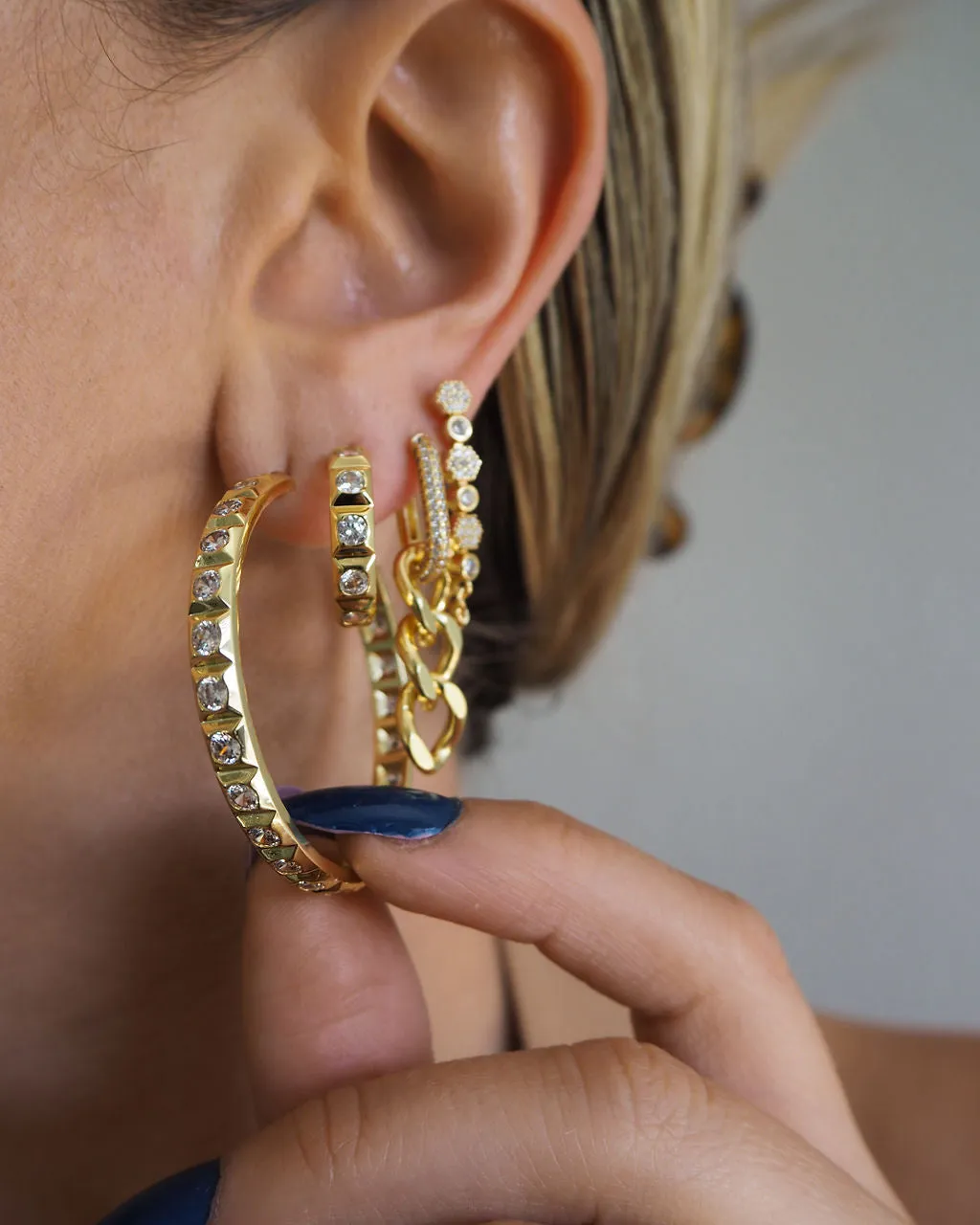 Mini Pyramid Stud Hoops- Gold