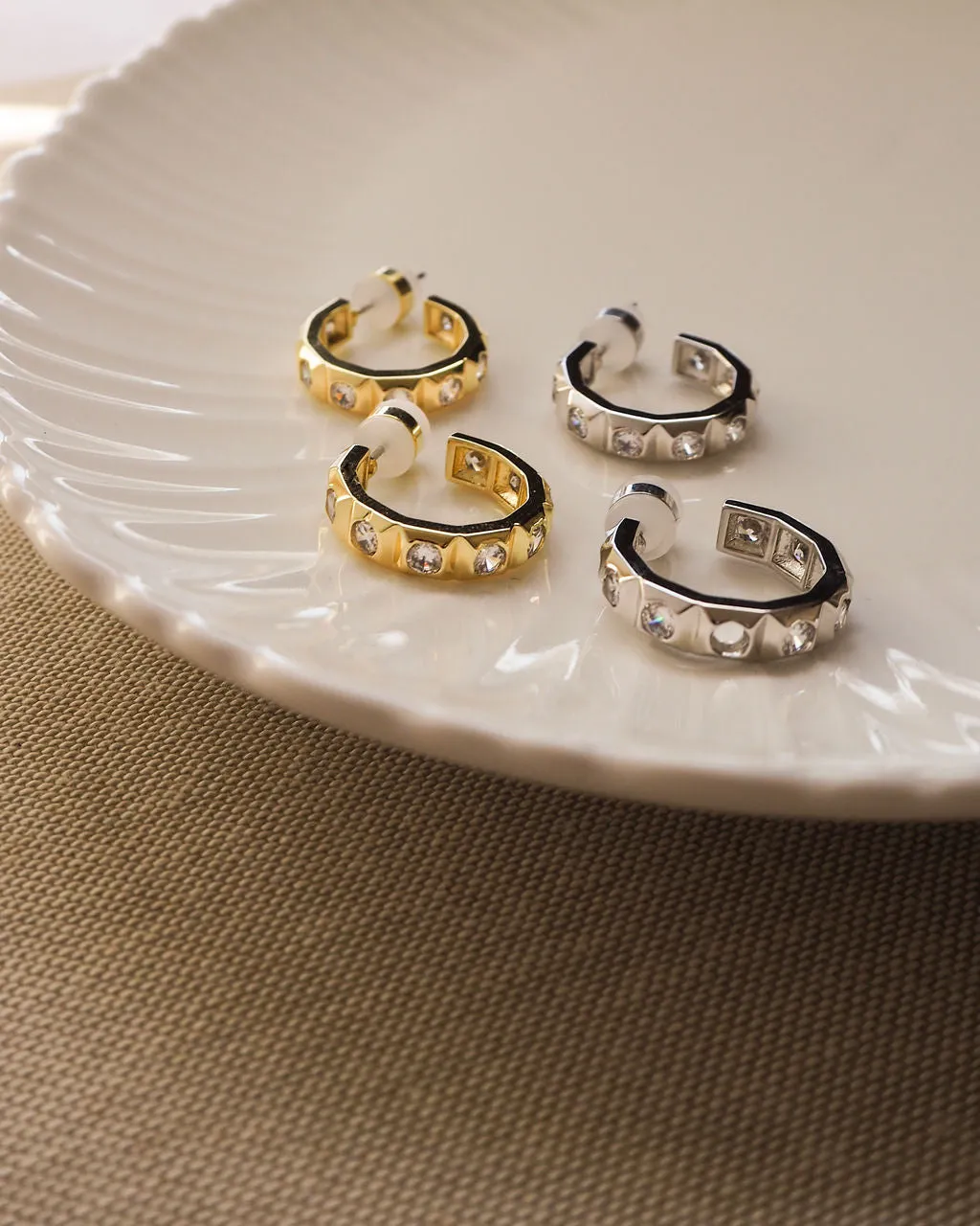 Mini Pyramid Stud Hoops- Gold