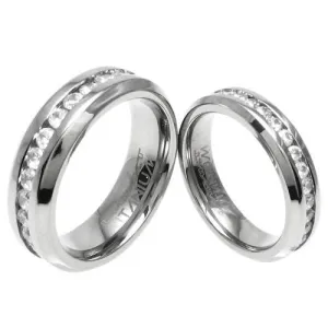 Mirror Polished Titanium 1.0-1.6 Carat CZ Eternity Ring. Available in 5mm and 7mm. Couple Ring.