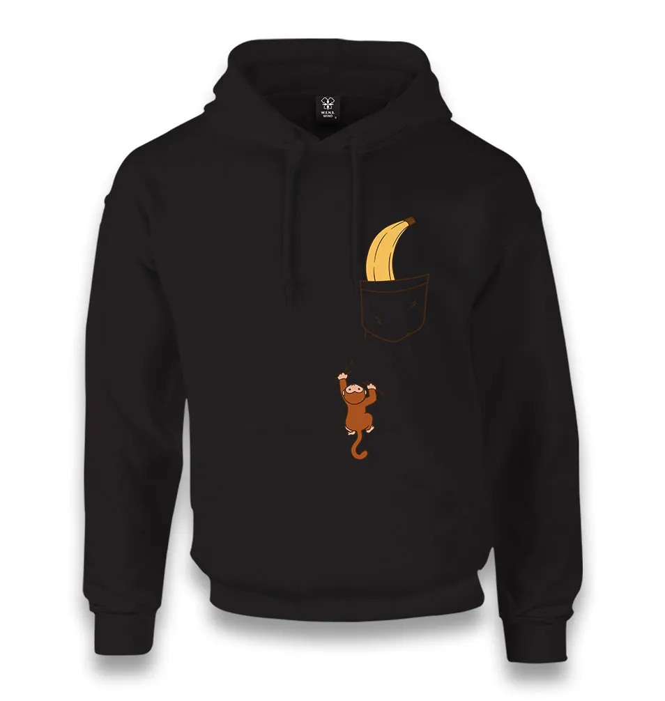 Monkey Climbing for Banana in the Pocket Unisex Black Hoodie