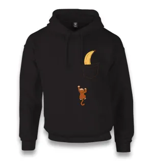 Monkey Climbing for Banana in the Pocket Unisex Black Hoodie
