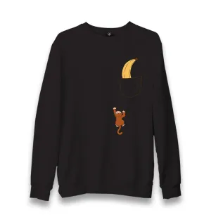 Monkey Climbing for Banana in the Pocket Unisex Black Sweatshirt