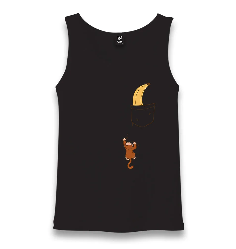 Monkey Climbing for Banana in the Pocket Unisex Black Tank Top