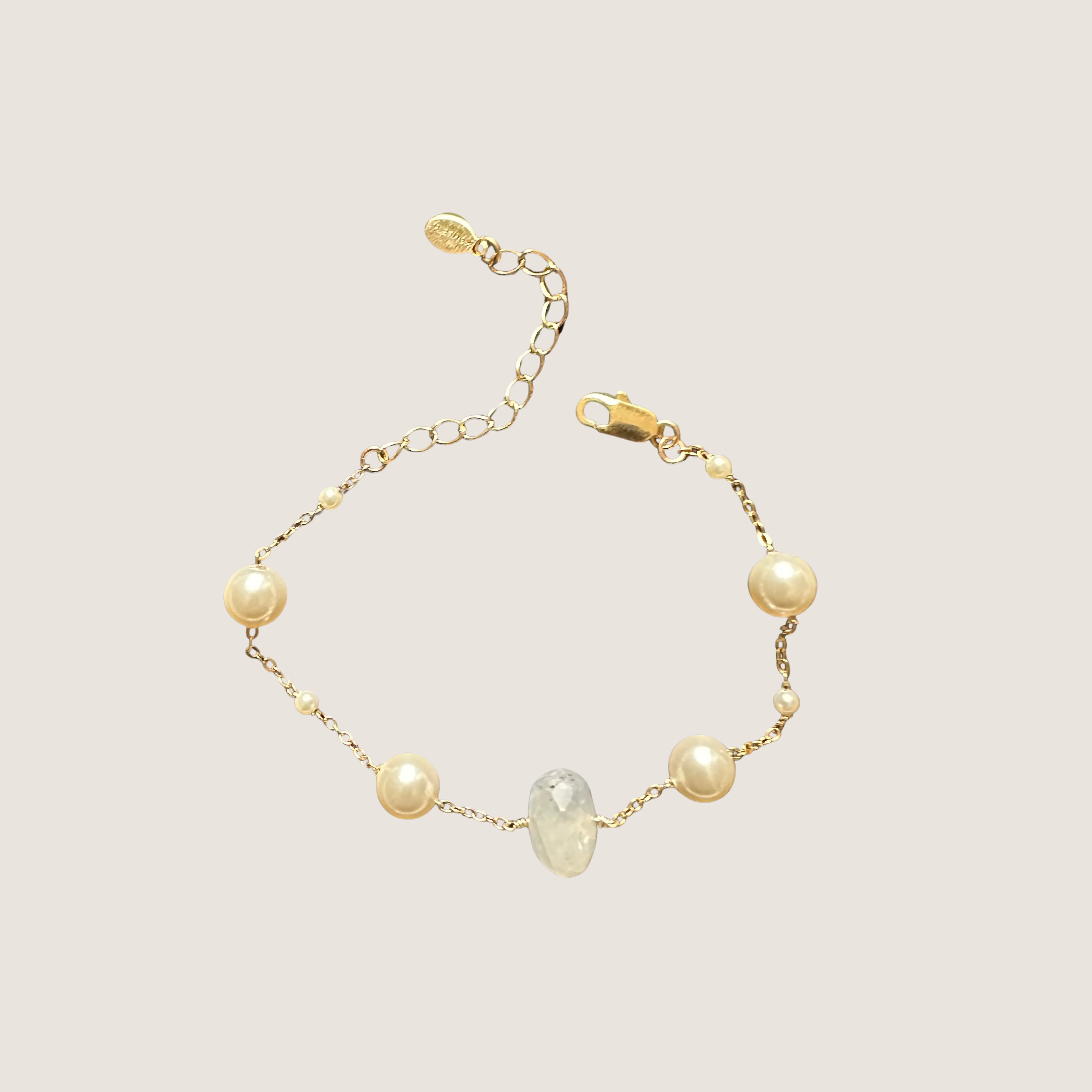 Moonstone Gemstone & Swarovski Pearls Adjustable Bracelet For Her 61/2-81/2 Inches.