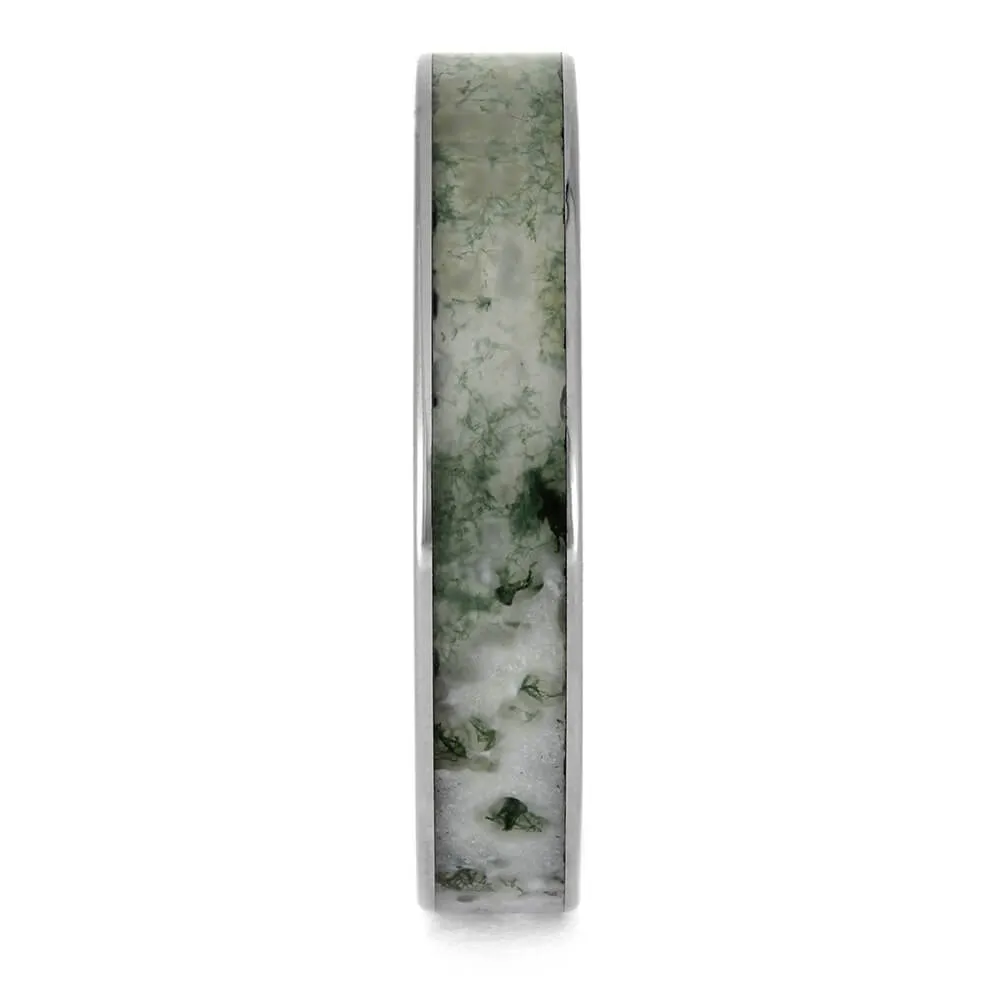 Moss Agate Wedding Band in Titanium