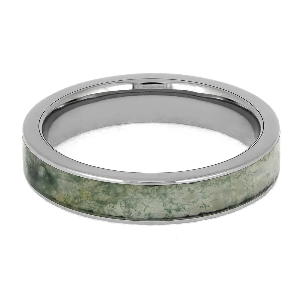 Moss Agate Wedding Band in Titanium