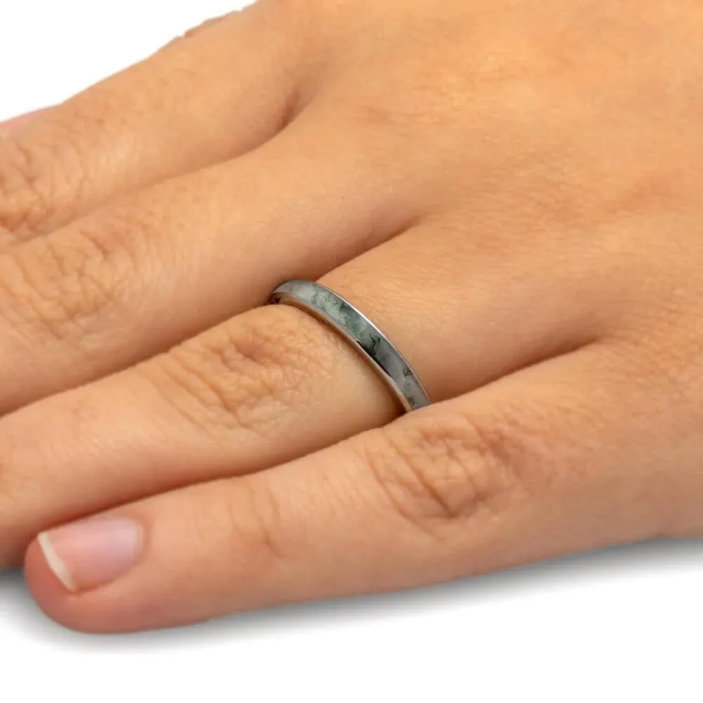 Moss Agate Wedding Band in Titanium