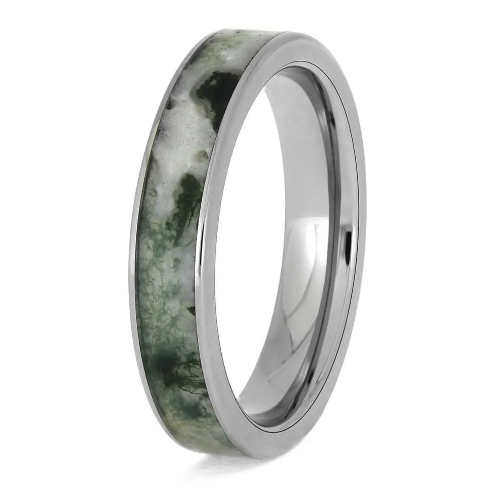 Moss Agate Wedding Band in Titanium