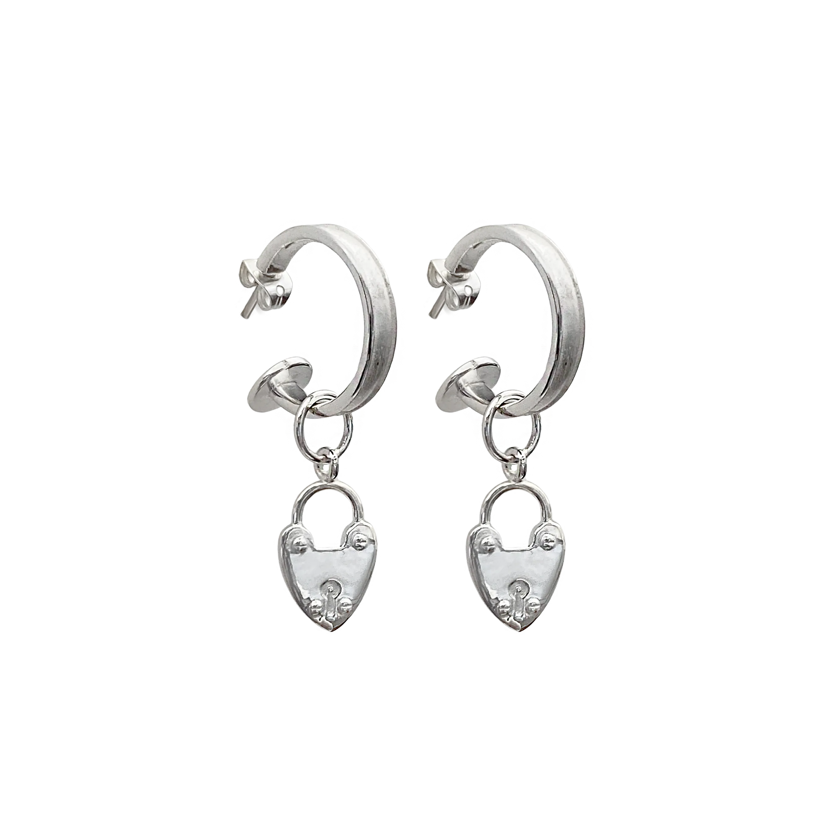 Mountain & Moon Heart Mini  Hoops Silver