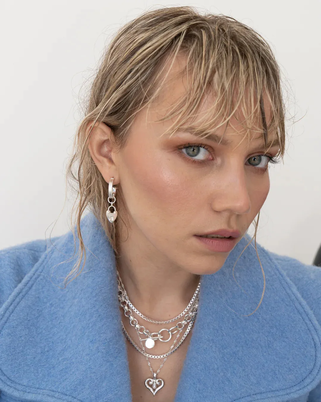 Mountain & Moon Heart Mini  Hoops Silver